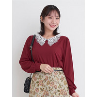 ビジューレース襟リブトップス