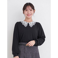 ビジューレース襟リブトップス