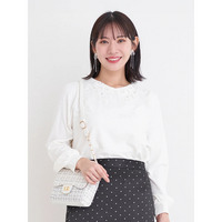 ビジューレース襟リブトップス