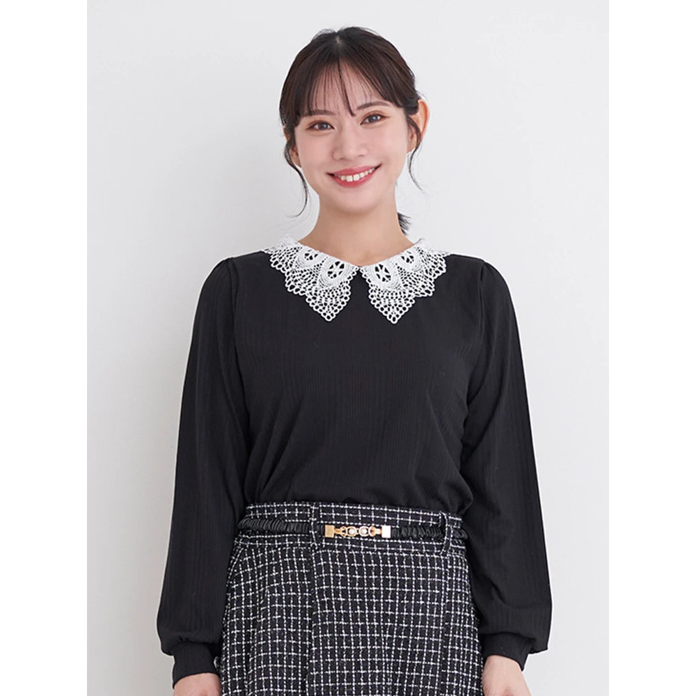 ビジューレース襟リブトップス11