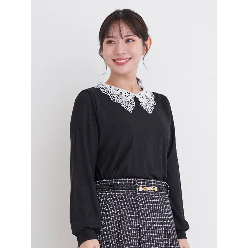 ビジューレース襟リブトップス12