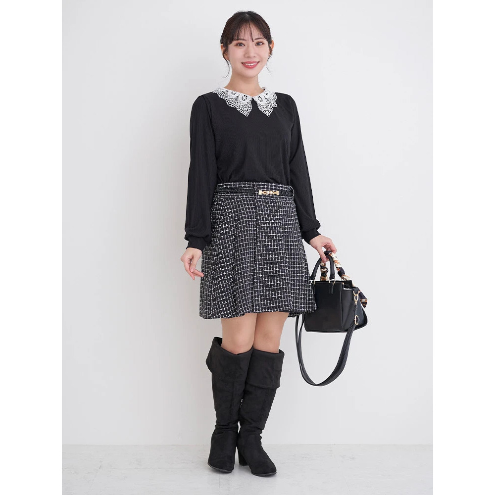 ビジューレース襟リブトップス15