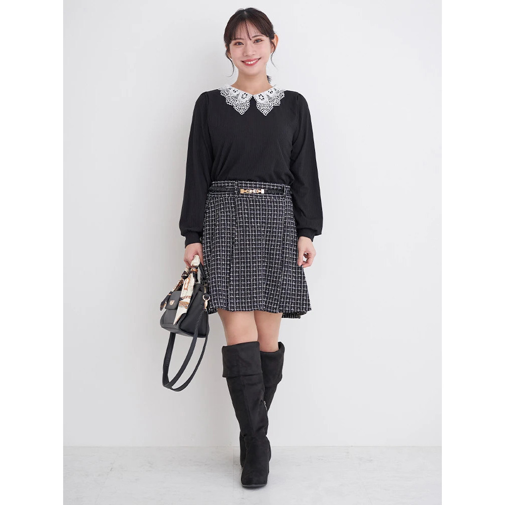 ビジューレース襟リブトップス16