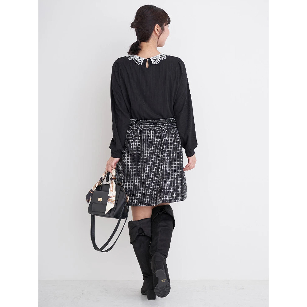 ビジューレース襟リブトップス19