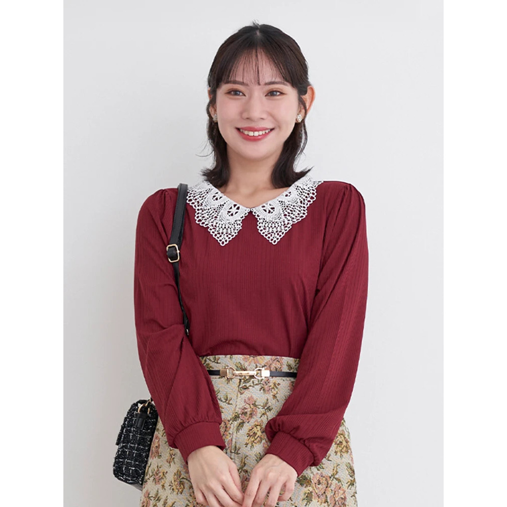 ビジューレース襟リブトップス2