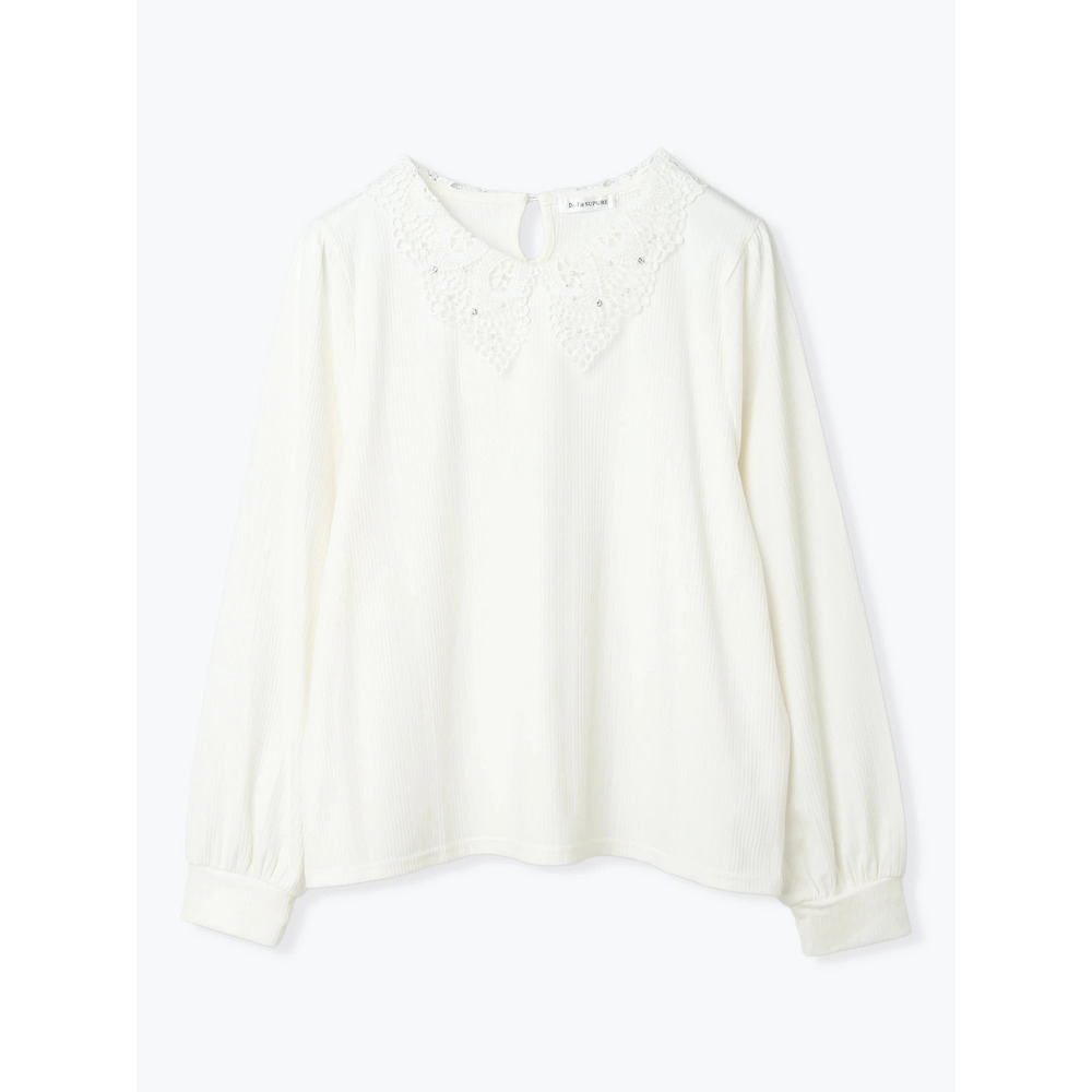 ビジューレース襟リブトップス26