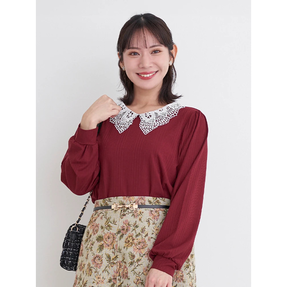 ビジューレース襟リブトップス3