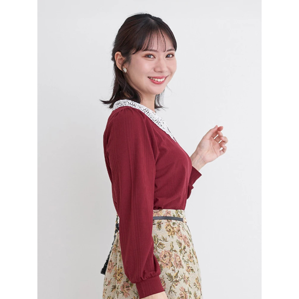 ビジューレース襟リブトップス4