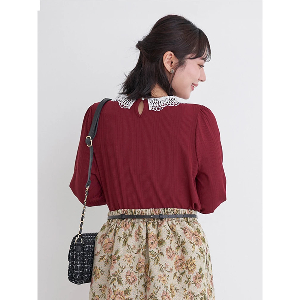 ビジューレース襟リブトップス5