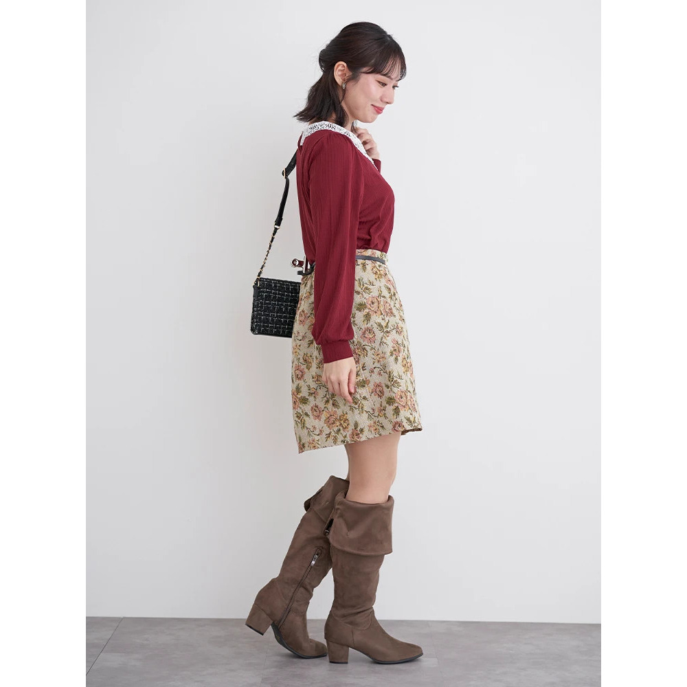 ビジューレース襟リブトップス9