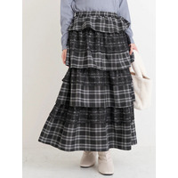 レース×チェック柄ティアードスカート