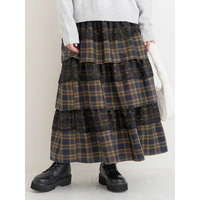 レース×チェック柄ティアードスカート