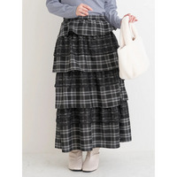 レース×チェック柄ティアードスカート