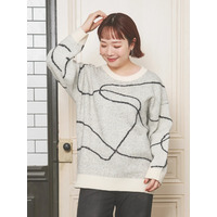 ラインジャガードラメニットトップス