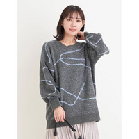 ラインジャガードラメニットトップス