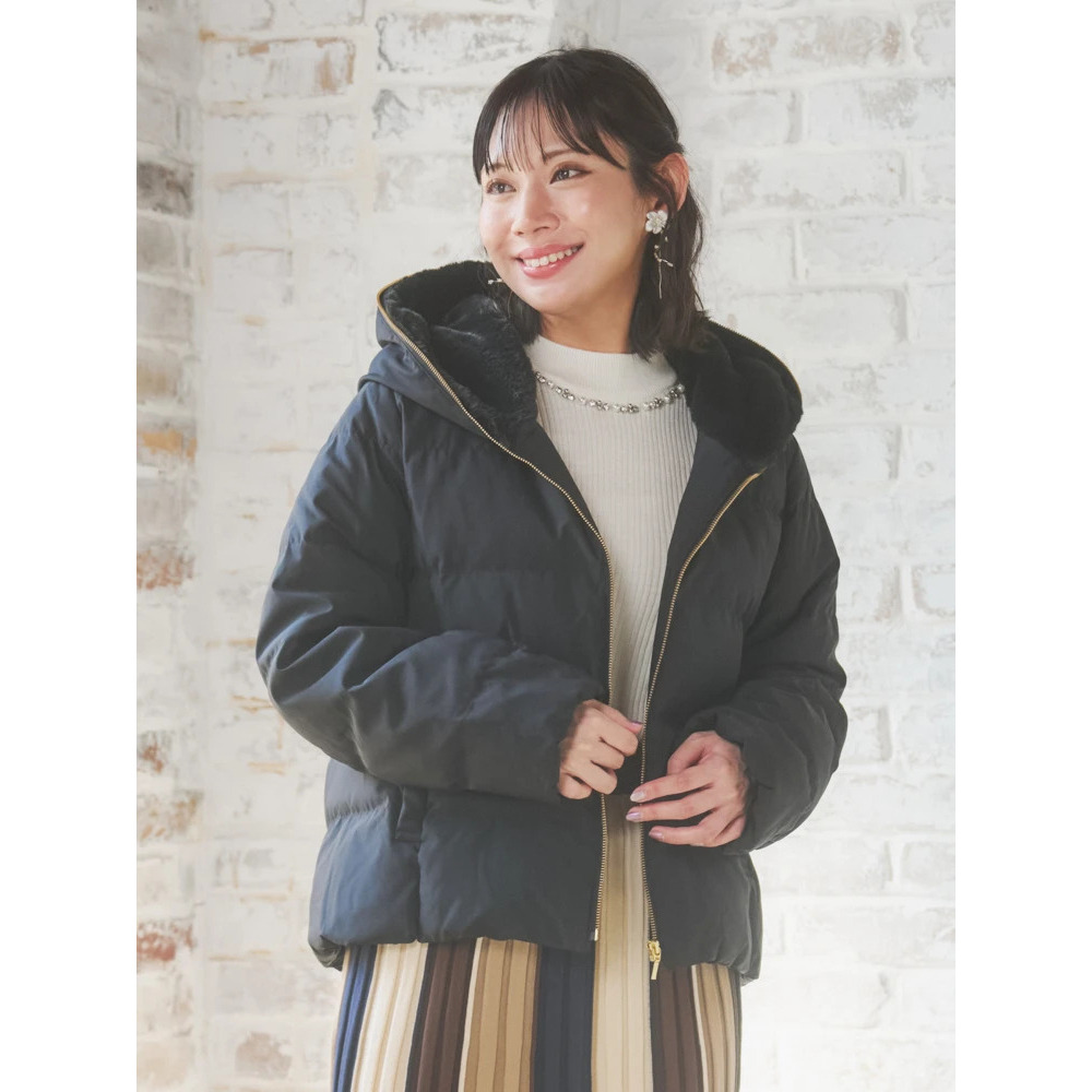 フェイクファーフードショートダウン1