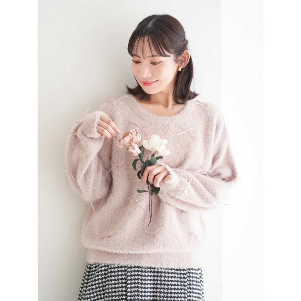 プチリボンフェザーニットプルオーバー1