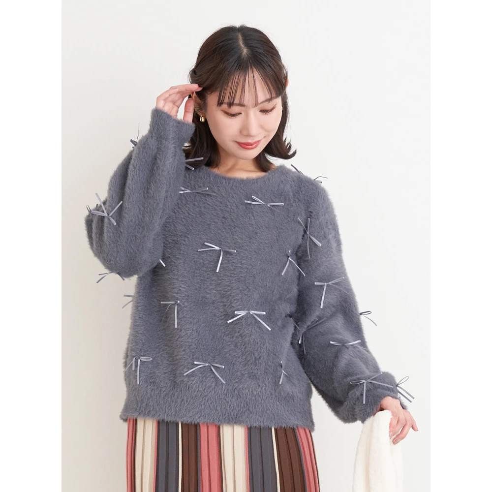 プチリボンフェザーニットプルオーバー1