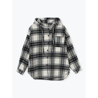 シャギーチェックフード付きシャツ