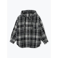 シャギーチェックフード付きシャツ