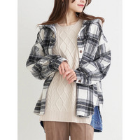 シャギーチェックフード付きシャツ