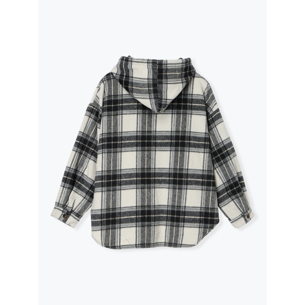 シャギーチェックフード付きシャツ2