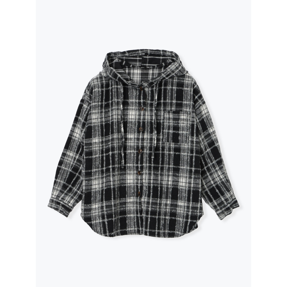 シャギーチェックフード付きシャツ1