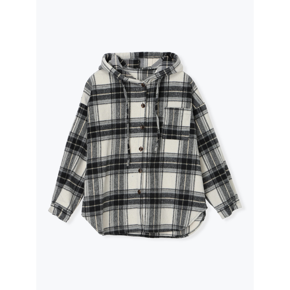 シャギーチェックフード付きシャツ1