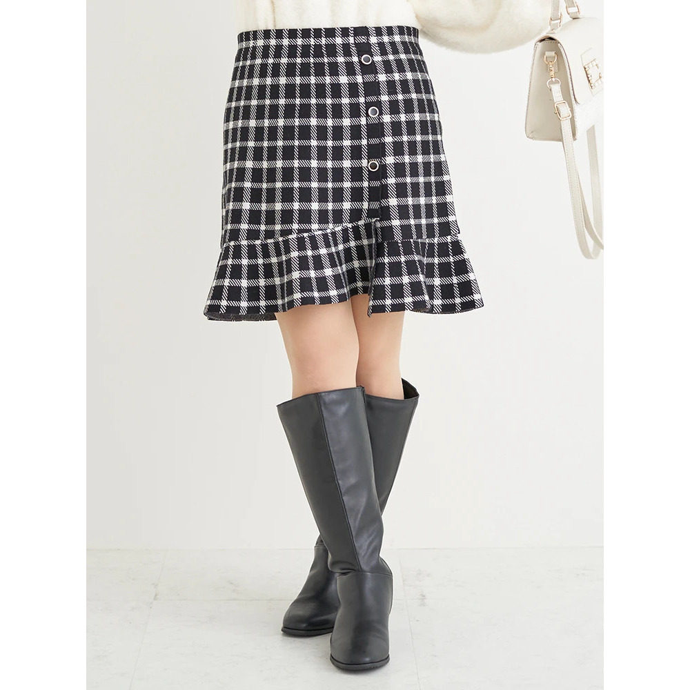 裾フリルニットスカート(無地・チェック柄)1