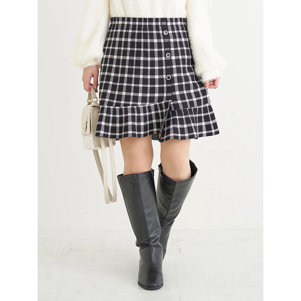 裾フリルニットスカート(無地・チェック柄)2
