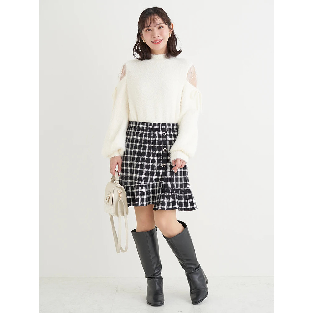 裾フリルニットスカート(無地・チェック柄)5