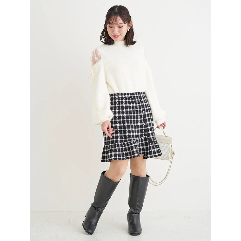 裾フリルニットスカート(無地・チェック柄)6