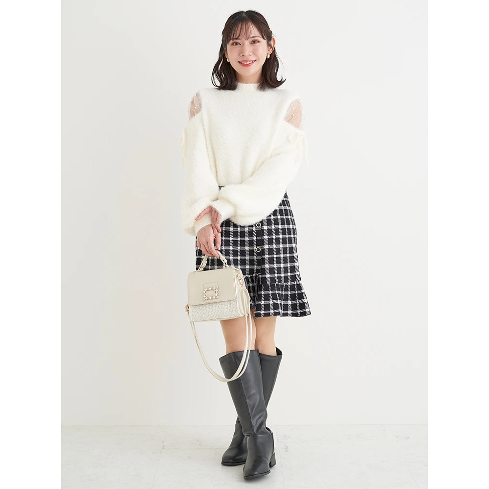 裾フリルニットスカート(無地・チェック柄)7