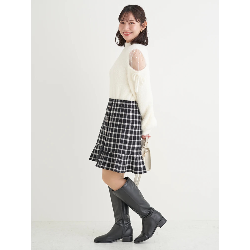 裾フリルニットスカート(無地・チェック柄)8