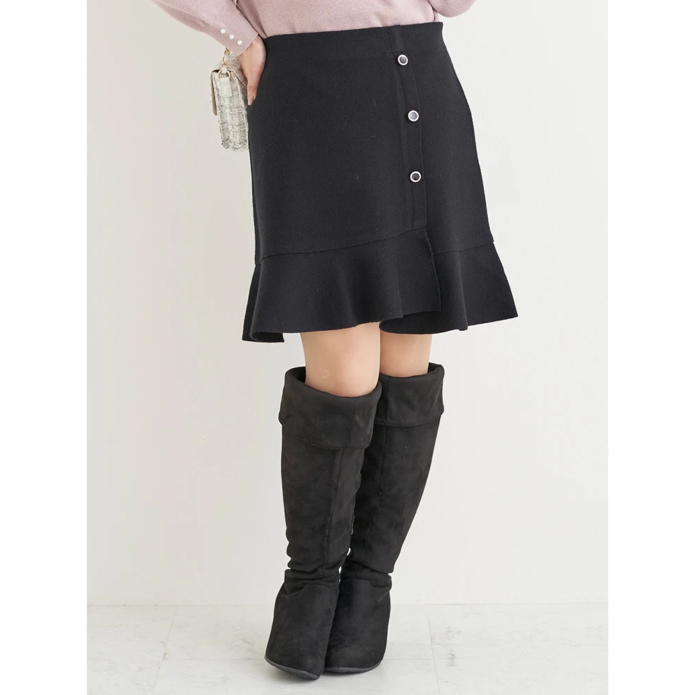 裾フリルニットスカート(無地・チェック柄)1