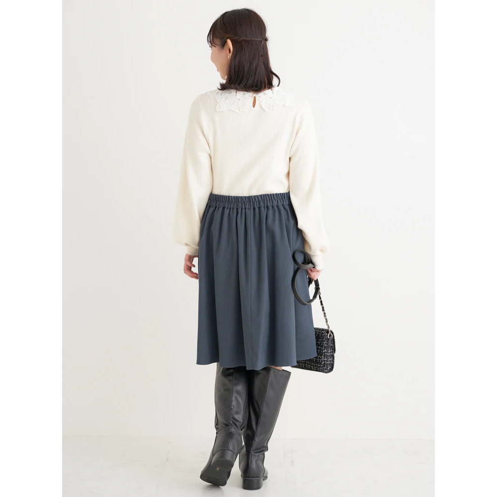 パールボタンフレア膝丈スカート19
