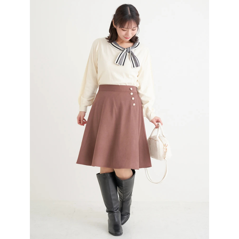 パールボタンフレア膝丈スカート3