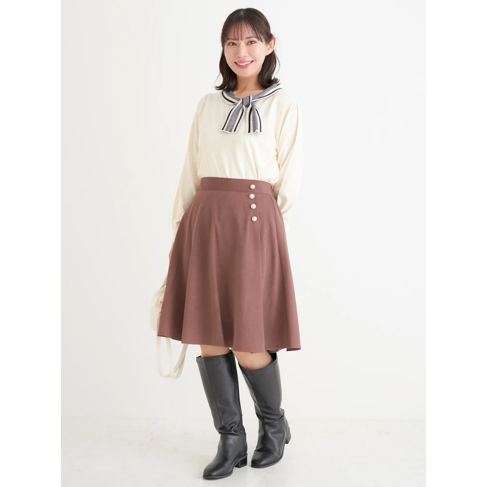 パールボタンフレア膝丈スカート4