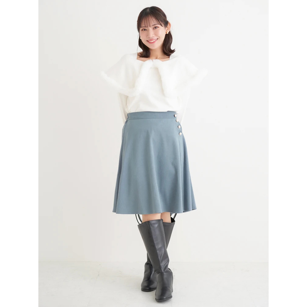 パールボタンフレア膝丈スカート8