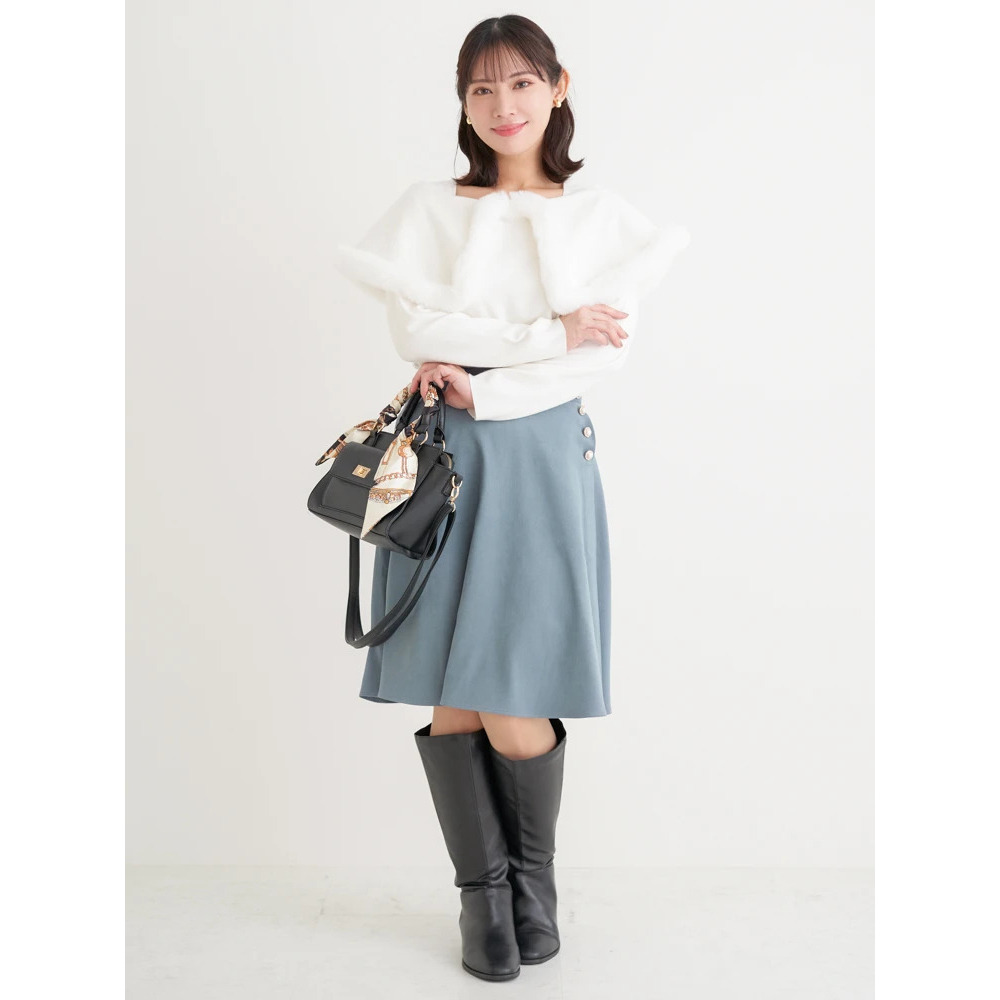 パールボタンフレア膝丈スカート9