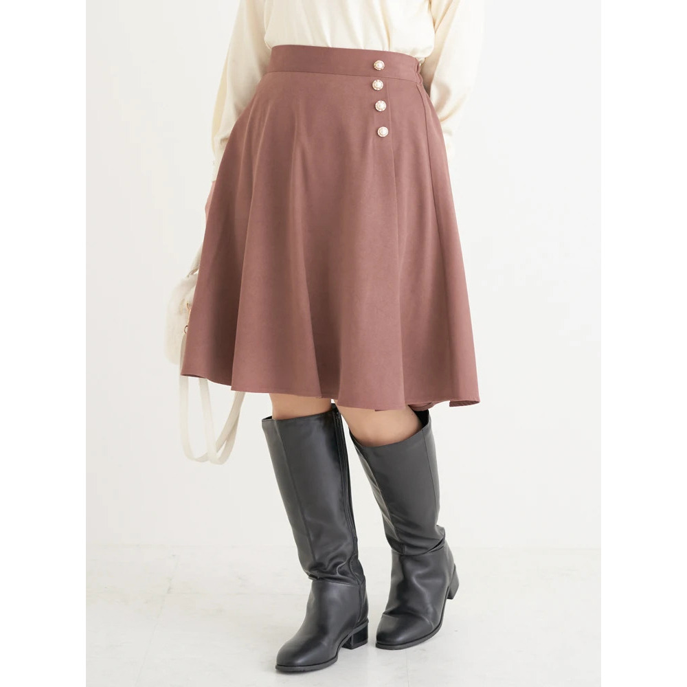 パールボタンフレア膝丈スカート1