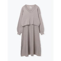 [SET]Vネックニットトップス×ノースリワンピース