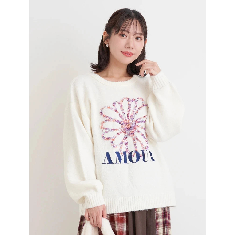 カラフルモールヤーンフラワーニットプルオーバー