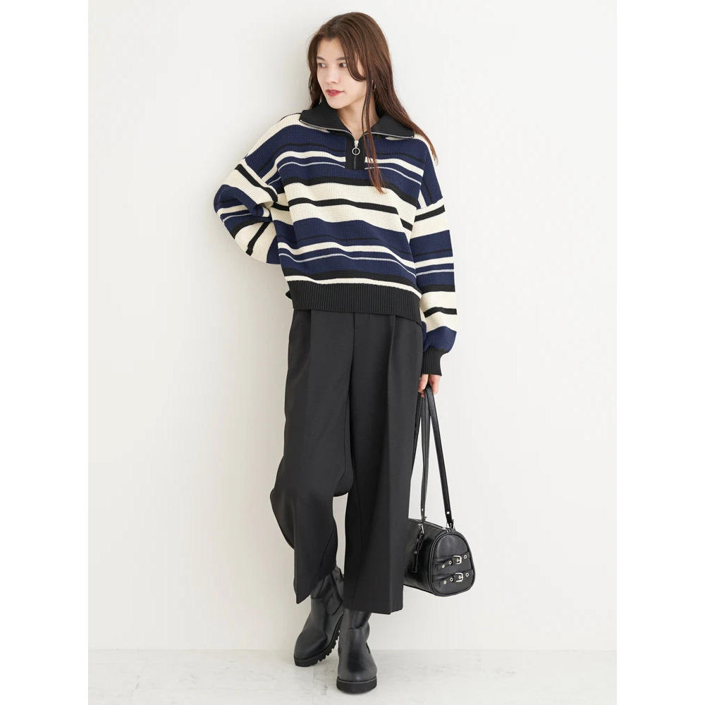 裏起毛タックツイルワイドパンツ12