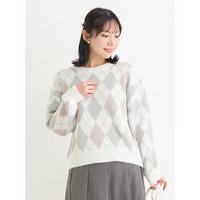 ラメ入りアーガイル柄フェザーニットトップス