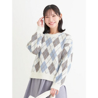 ラメ入りアーガイル柄フェザーニットトップス