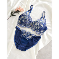 [D85-I95］【脇高】モダンフラワーブラ＆ショーツ(モールドカップ)