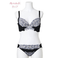[D85-I95］【脇高】フェミニンプリントブラ＆ショーツ(モールドカップ)