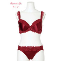 [D85-I95］マッドサテン×レースブラ＆ショーツ(モールドカップ)