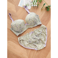 【脇高】[D85-I95］フラワープリント刺繍ブラ＆ショーツ(モールドカップ)